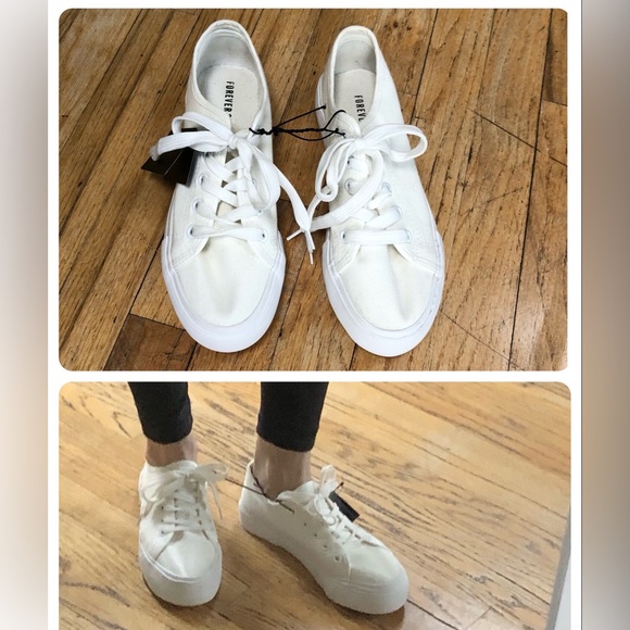 Forever 21 White Canvas Platform Sneakers - Picture 3 of 15